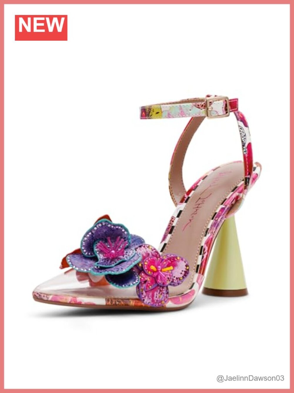 Betsey Johnson Chelsie Heeled Sandals Floral Applique Ankle Strap Stiletto Heels